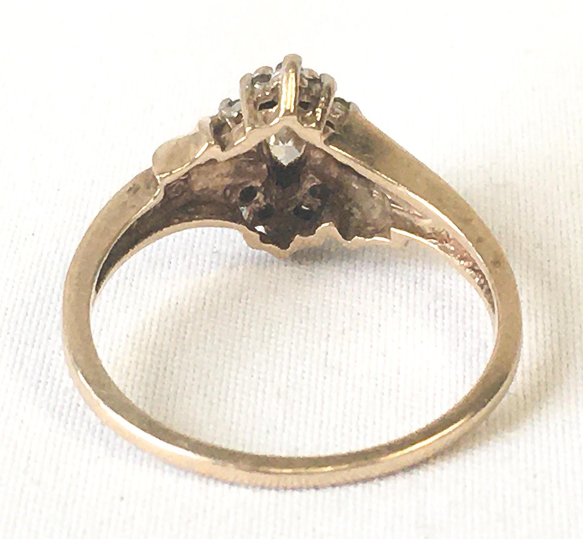 Vintage 10K Yellow Gold Cubic Zirconia Marquise Cluster Ring, Sz. 6, Elegant Classy Everyday Engagement Wedding Ring