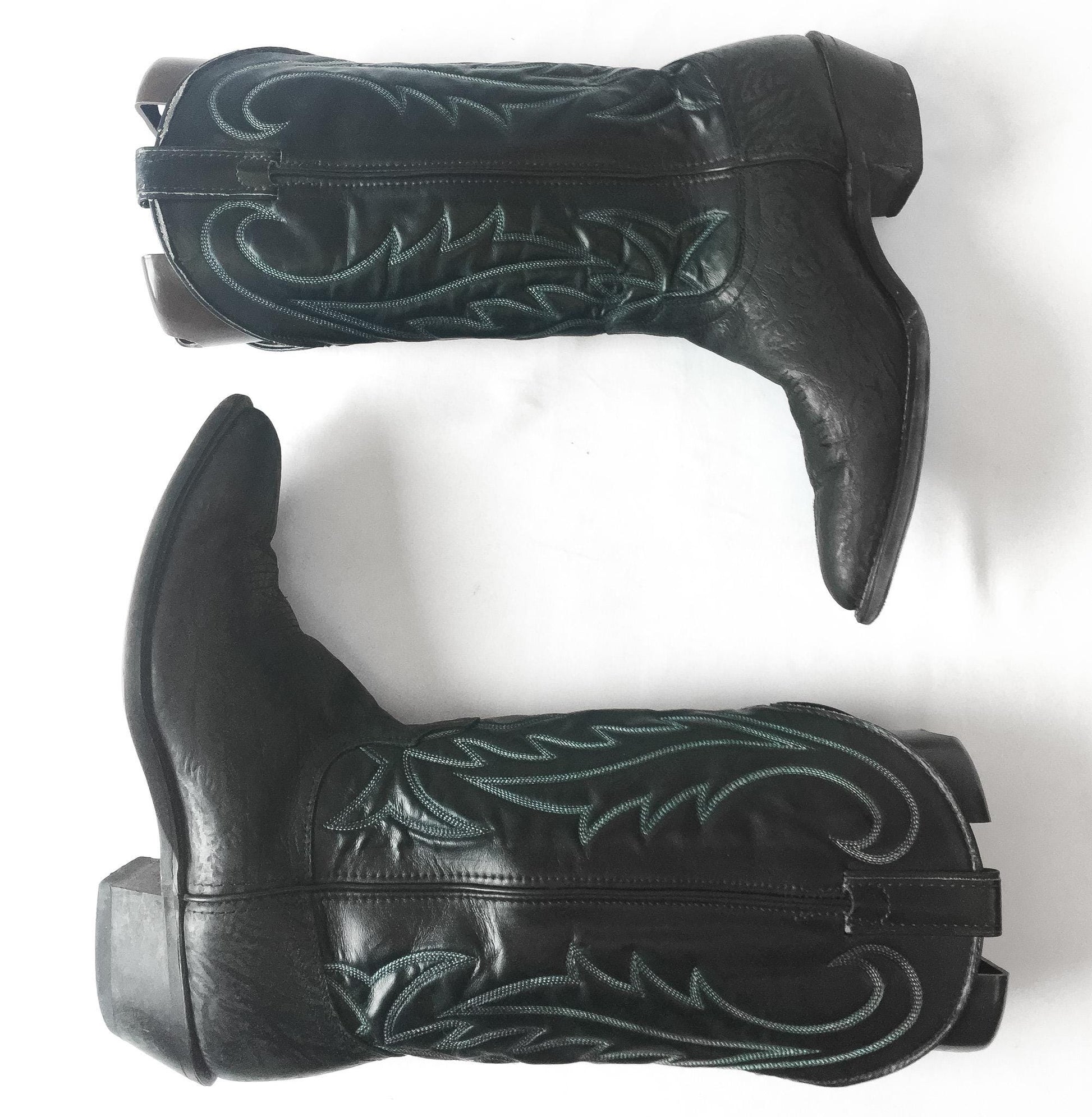 Vintage Laredo Black Leather Cowboy Boots with Teal/Blue Embroidery, Style #2760, Men's Sz. 10D, Vintage Western Boots