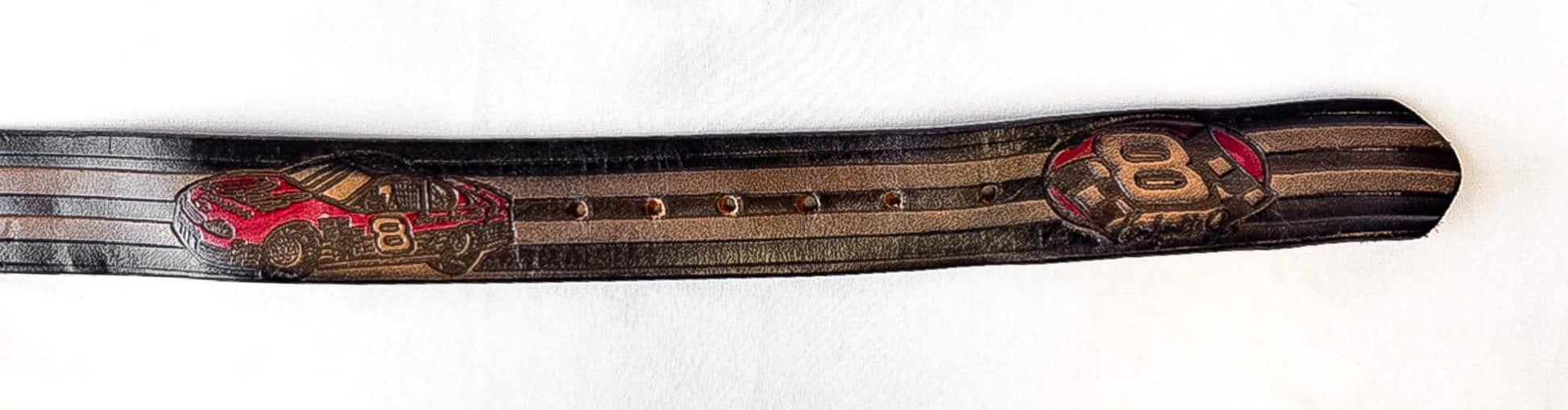 Vintage Nascar Dale Earnhardt Jr. Logo Leather Pewter Enamel Belt, Sz. 32"-36" Waist, Vintage Nascar F1 Apparel