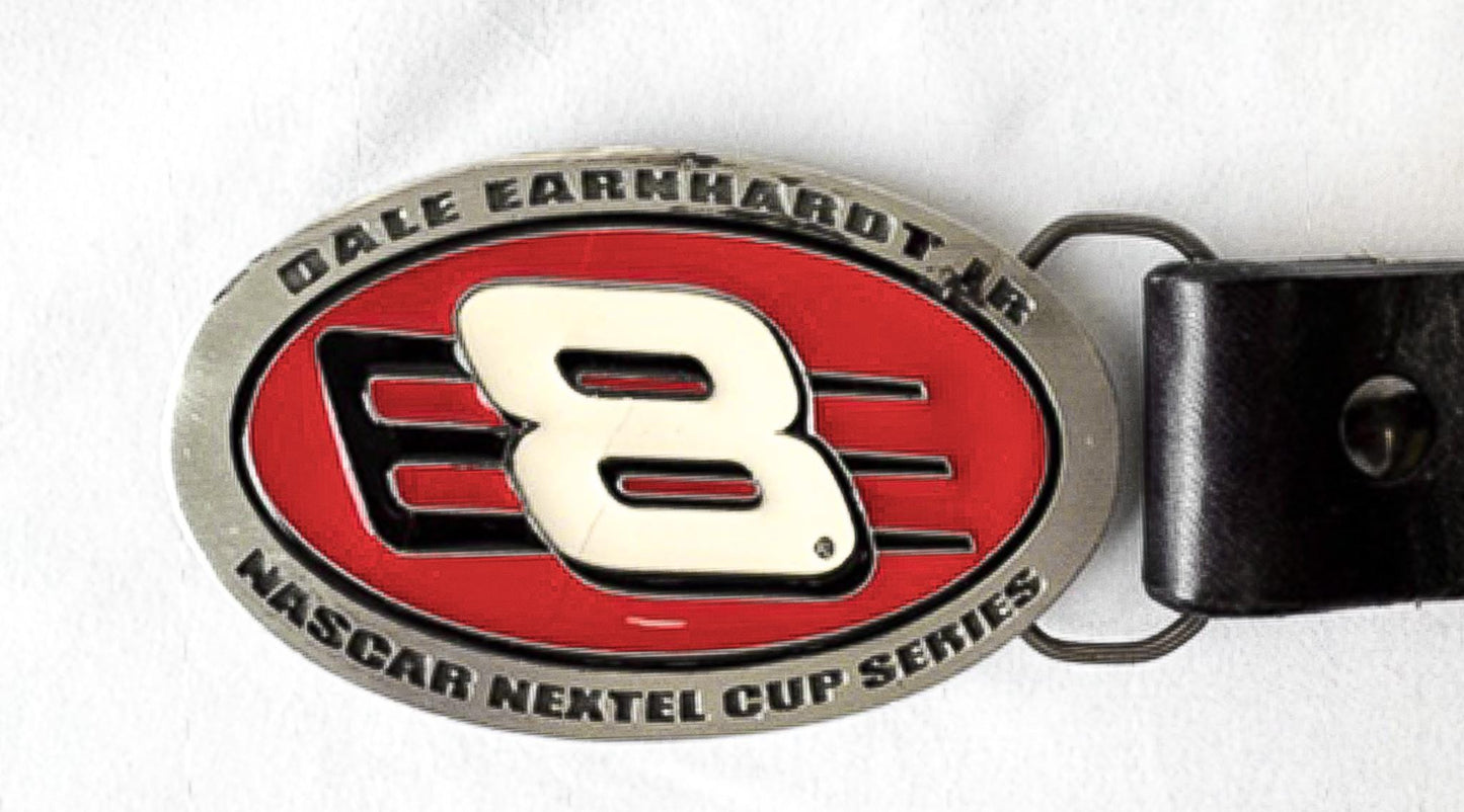 Vintage Nascar Dale Earnhardt Jr. Logo Leather Pewter Enamel Belt, Sz. 32"-36" Waist, Vintage Nascar F1 Apparel