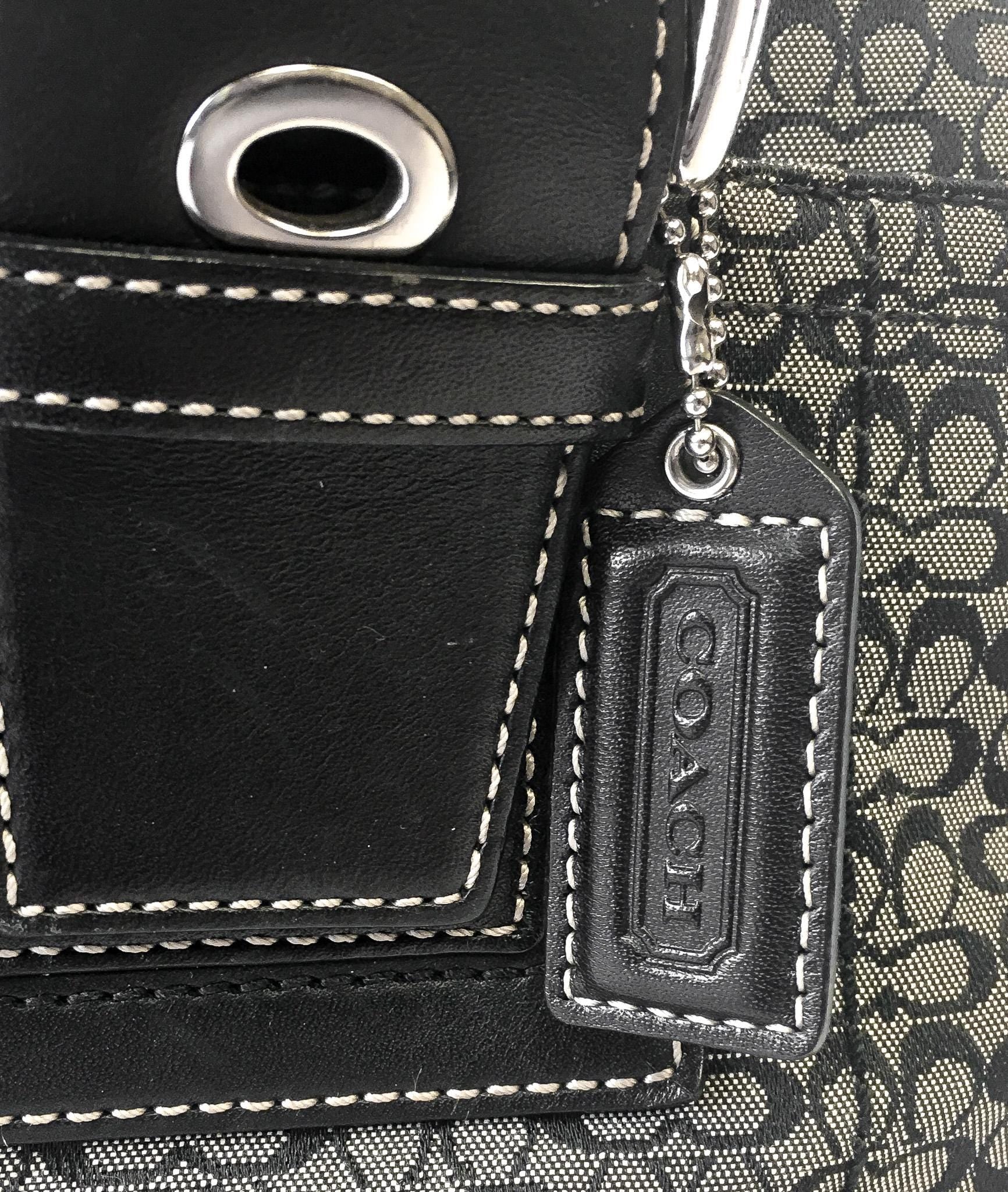 Y2K Coach Black/Gray Signature C Monogram Canvas Leather Shoulder Tote Bag, Style #F10928, 00s Vintage Coach Tote