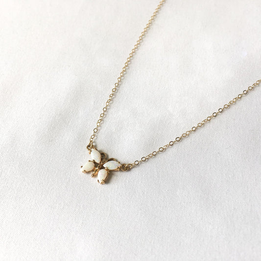 14K Opal Butterfly Necklace, 16", Dainty Simple Everyday Layering Necklace