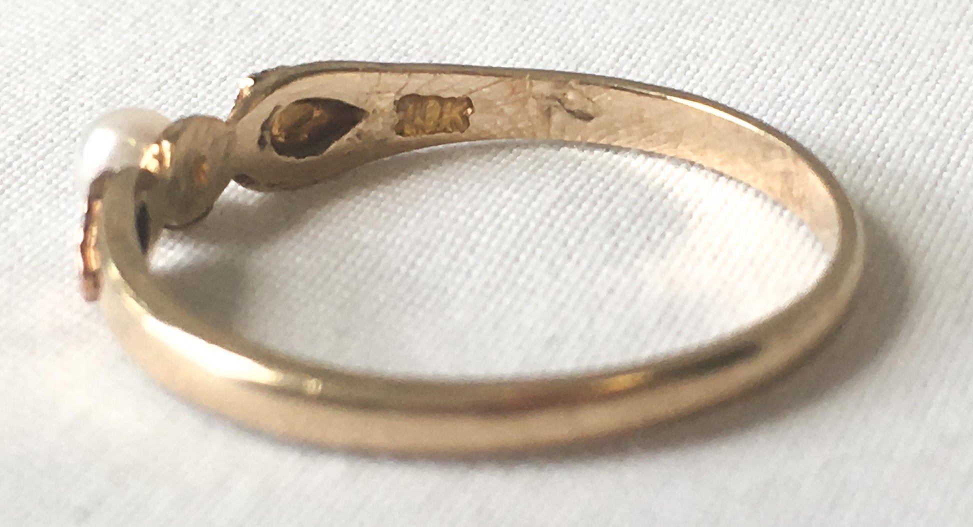 Vintage 10K RGC Black Hills Gold Two Leaf Pearl Band Ring, Sz. 6, Vintage Dainty Black Hills Gold Jewelry