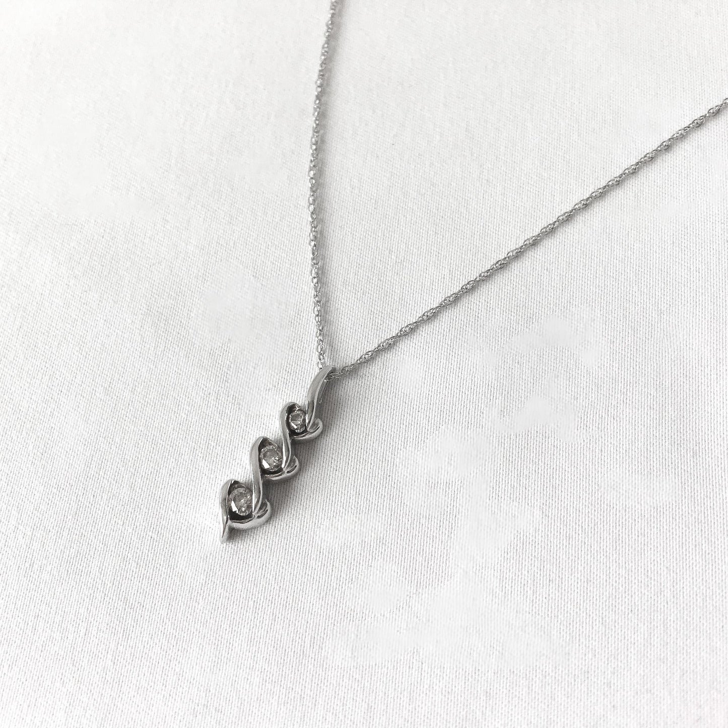 10K Sirena White Gold Diamond Twisted Heart Journey Pendant Necklace, 18", Simple Everyday Elegant Diamond Necklace