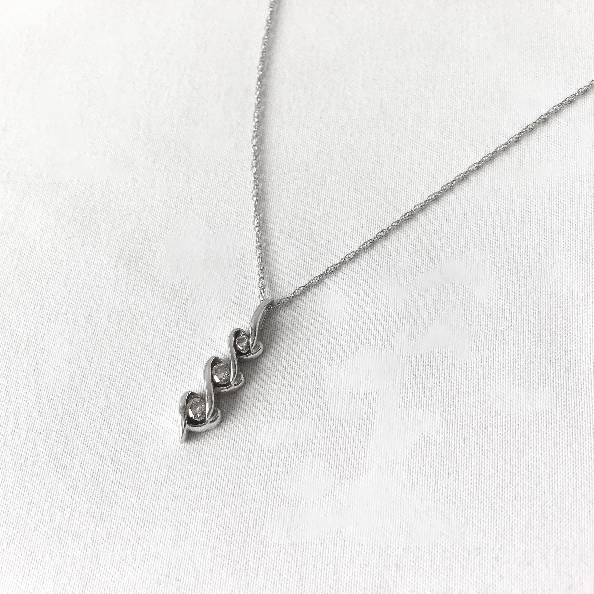 10K Sirena White Gold Diamond Twisted Heart Journey Pendant Necklace, 18", Simple Everyday Elegant Diamond Necklace