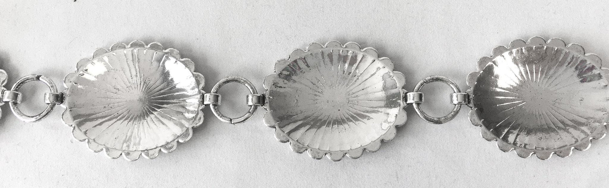 Vintage Silver Toned Oval Concho Chain Link Belt, Fits Any Size Waist, Vintage Boho Western Style Festival Belt