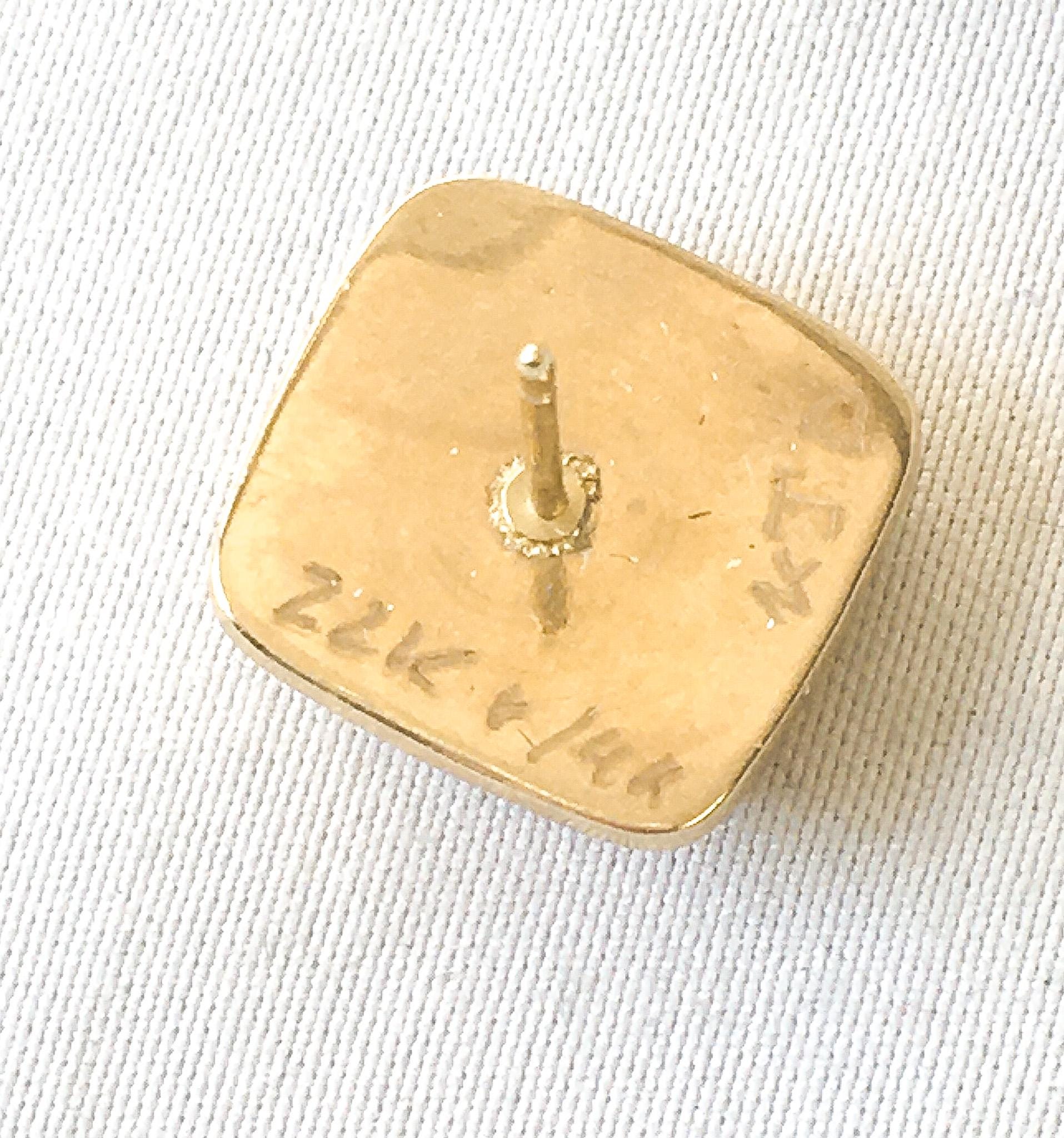 Vintage 14K & 22K Blue Opal Gold Frame Square Stud Earrings, Unique Elegant Opal Earrings