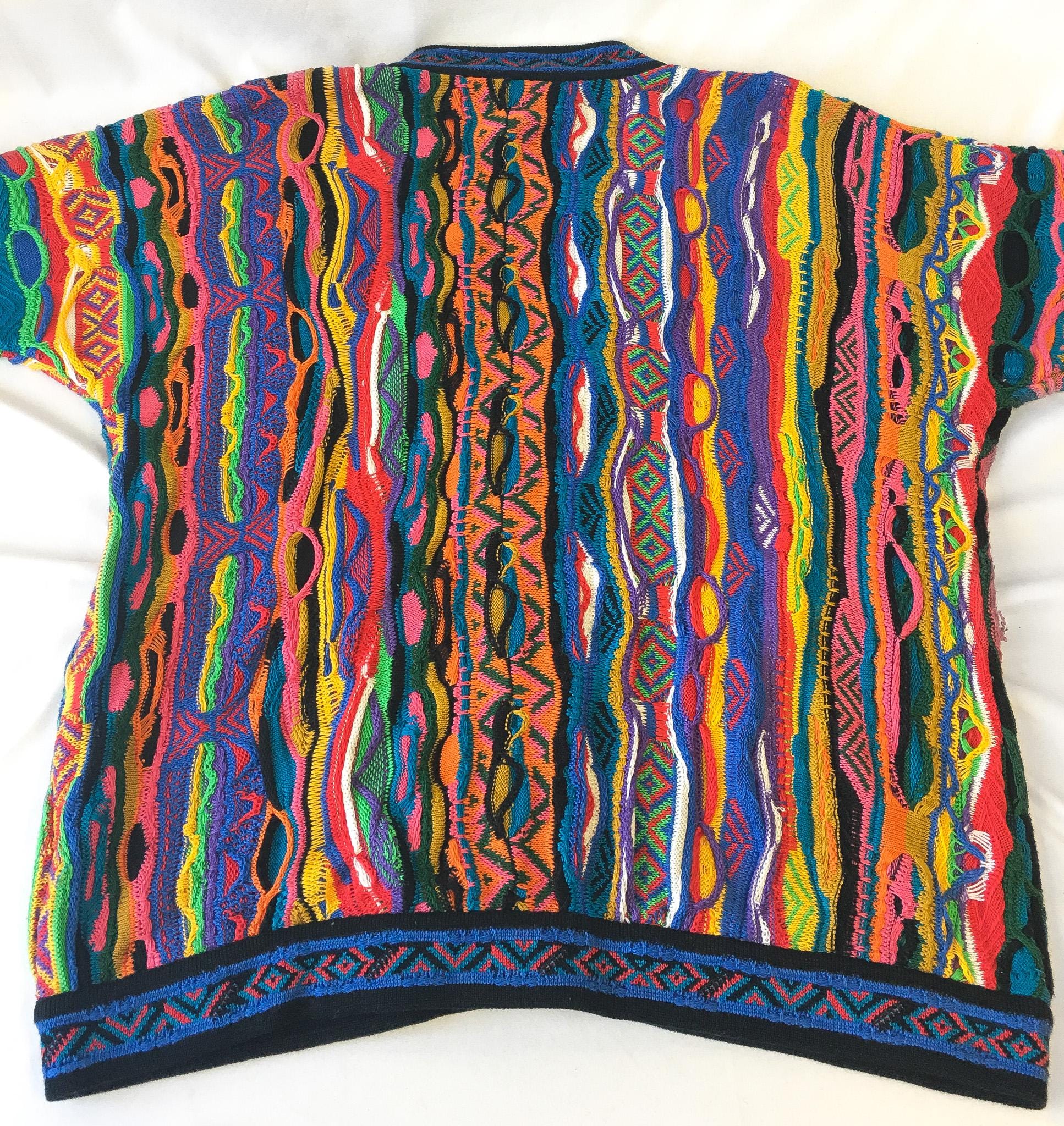 90s Authentic COOGI Rainbow Button Up Cardigan Sweater, Men's Sz. M, Vintage Authentic Coogi Grandpa Eclectic Retro Style Sweater
