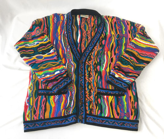 90s Authentic COOGI Rainbow Button Up Cardigan Sweater, Men's Sz. M, Vintage Authentic Coogi Grandpa Eclectic Retro Style Sweater