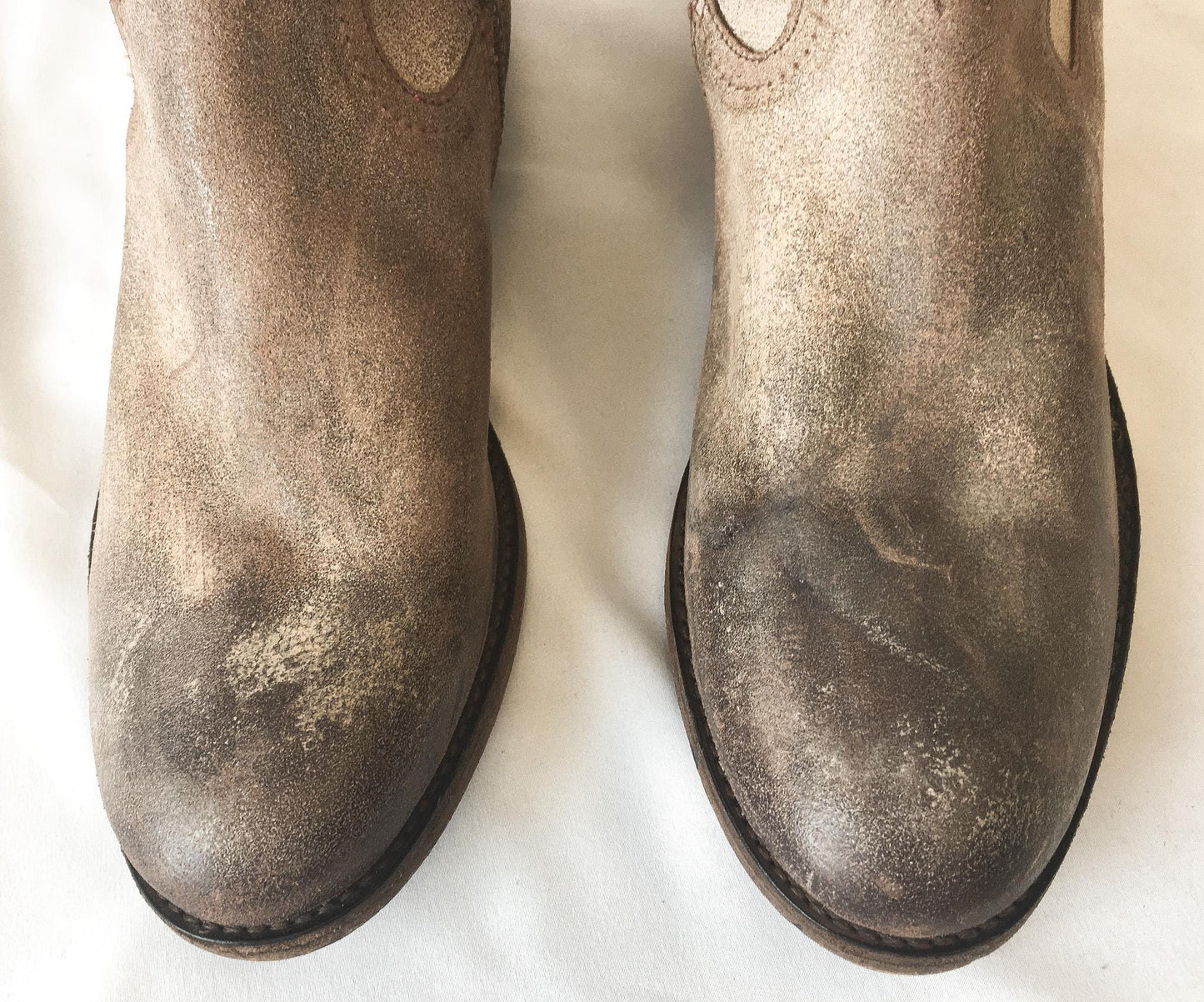 Vintage Frye Beige Distressed Knee High Zip Up Leather Boots, Women's Sz. 8B, Style 4001, Vintage Western Boots