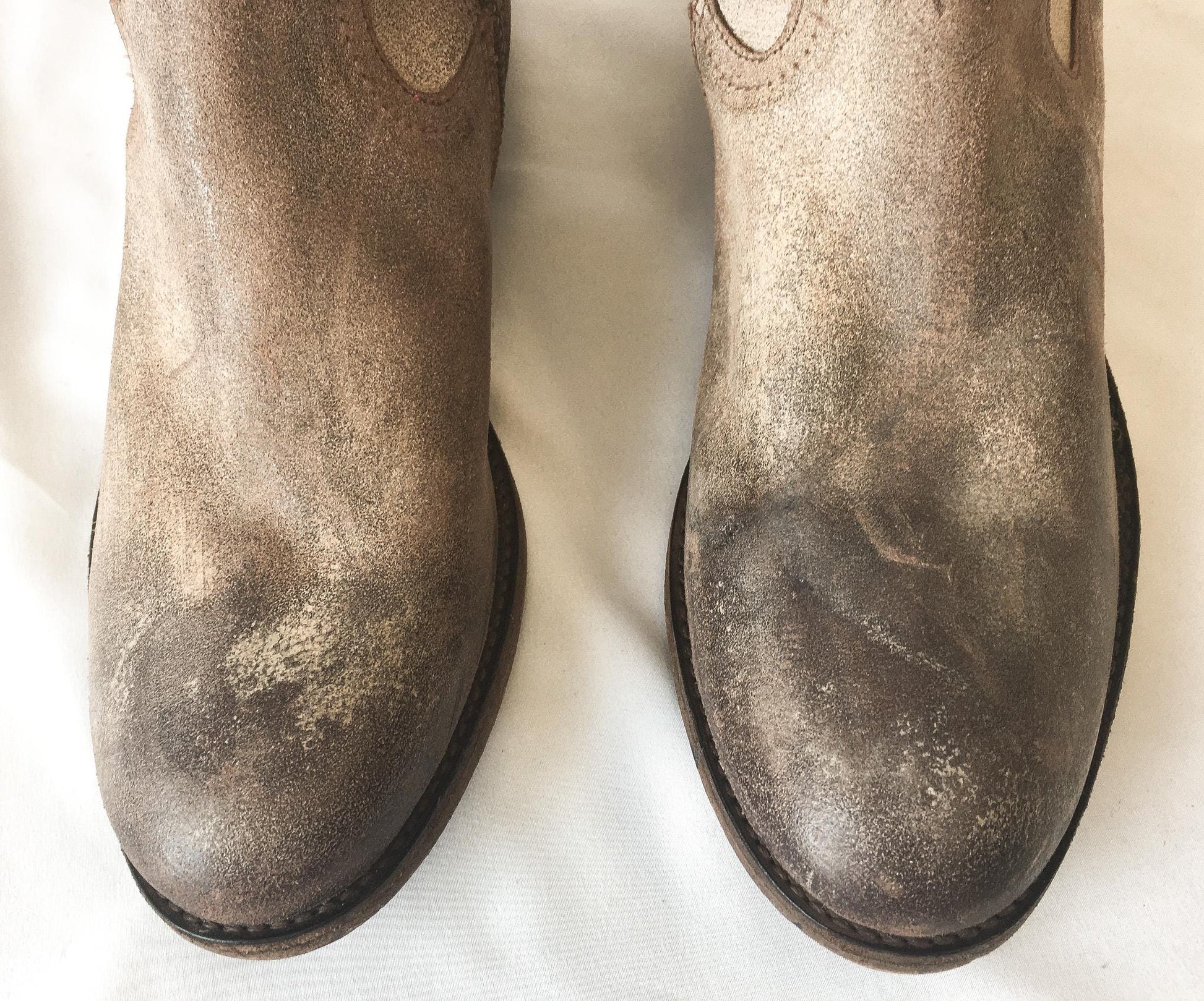 Vintage Frye Beige Distressed Knee High Zip Up Leather Boots, Women's Sz. 8B, Style 4001, Vintage Western Boots