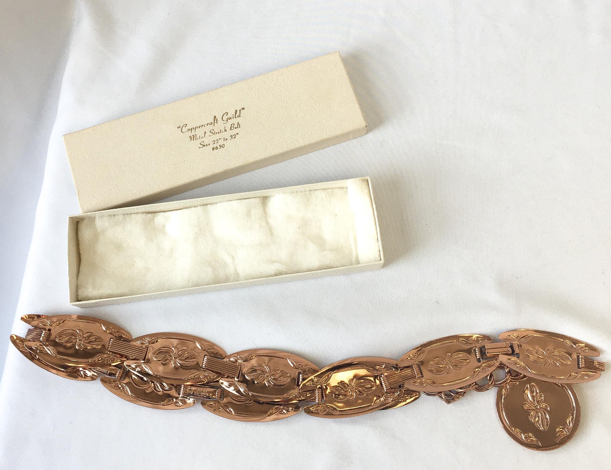 Vintage 70s Coppercraft Guild Copper/Rose Gold Toned Floral Detachable Adjustable Chain Belt, 22"-32", Vintage Boho Western Style Belt