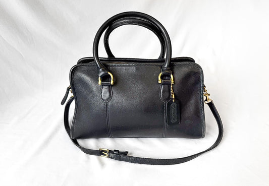 90s Coach Beaumont Black Leather Doctor Satchel Top Handle with Detachable Crossbody Strap, Style 9871, Vintage Rare Coach Handbag