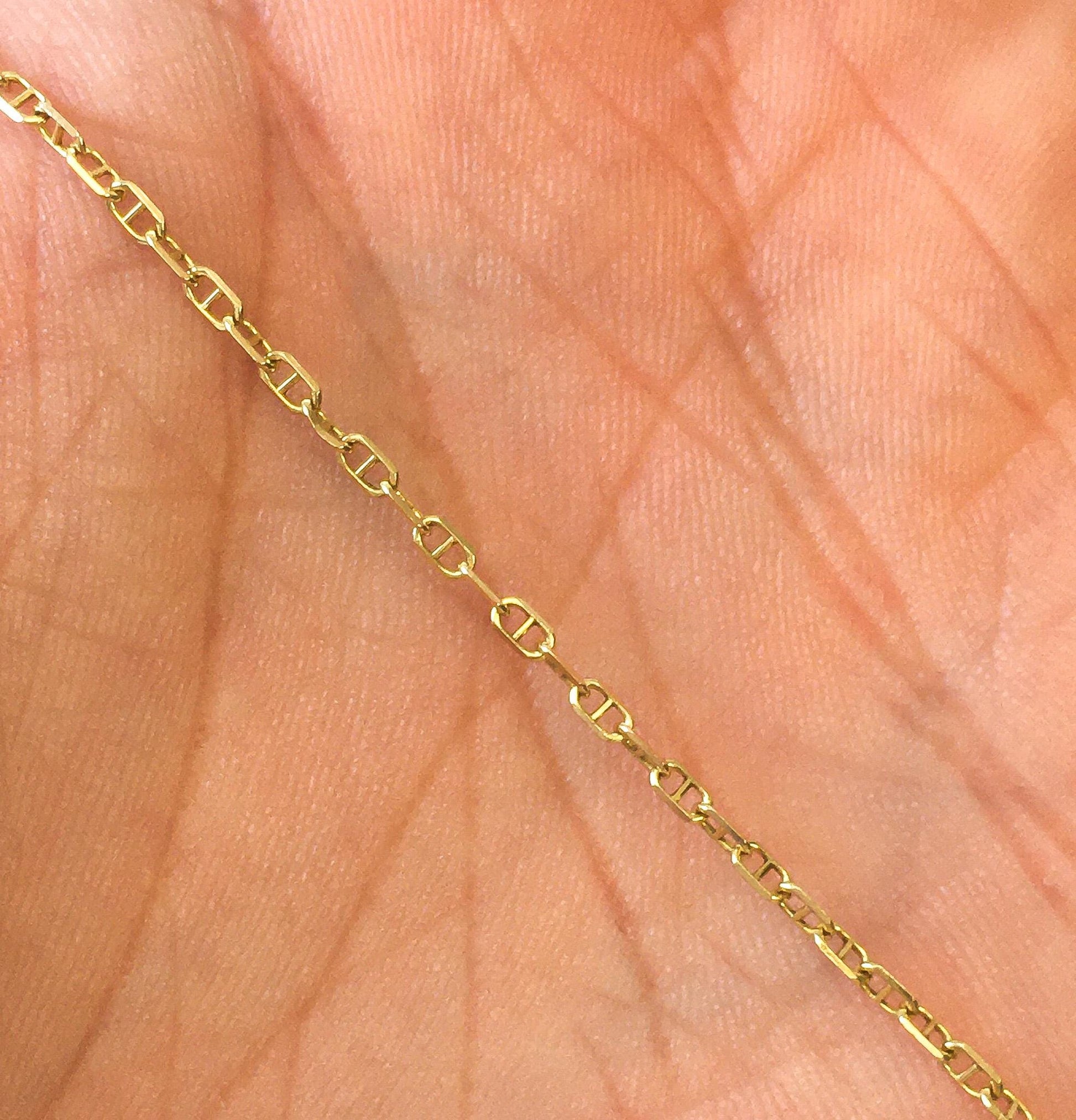 14K Yellow Gold Mariner Anchor Chain Link Necklace, 20 Inches, Roughly 1mm, Simple Dainty Everyday Minimalist Layering Chain Necklace