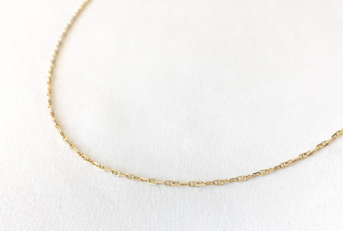 14K Yellow Gold Mariner Anchor Chain Link Necklace, 20 Inches, Roughly 1mm, Simple Dainty Everyday Minimalist Layering Chain Necklace