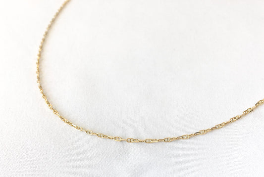 14K Yellow Gold Mariner Anchor Chain Link Necklace, 20 Inches, Roughly 1mm, Simple Dainty Everyday Minimalist Layering Chain Necklace