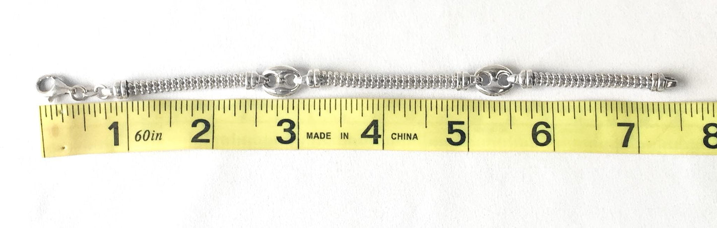 Vintage 925 Italy Beaded Puffy Mariner Anchor Chain Bracelet, 7.5", Unique Simple Everyday Unisex Chain Bracelet
