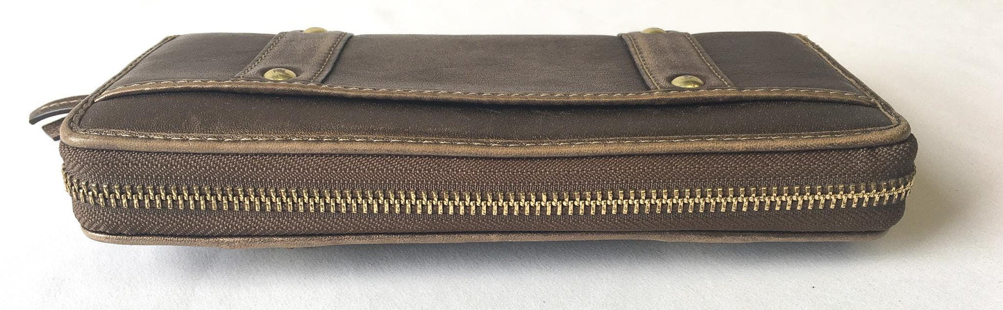 00s Coach Zoe Brown Metallic Buckle Large Accordion Wallet with Original Box, Y2K Classy Coach Wallet