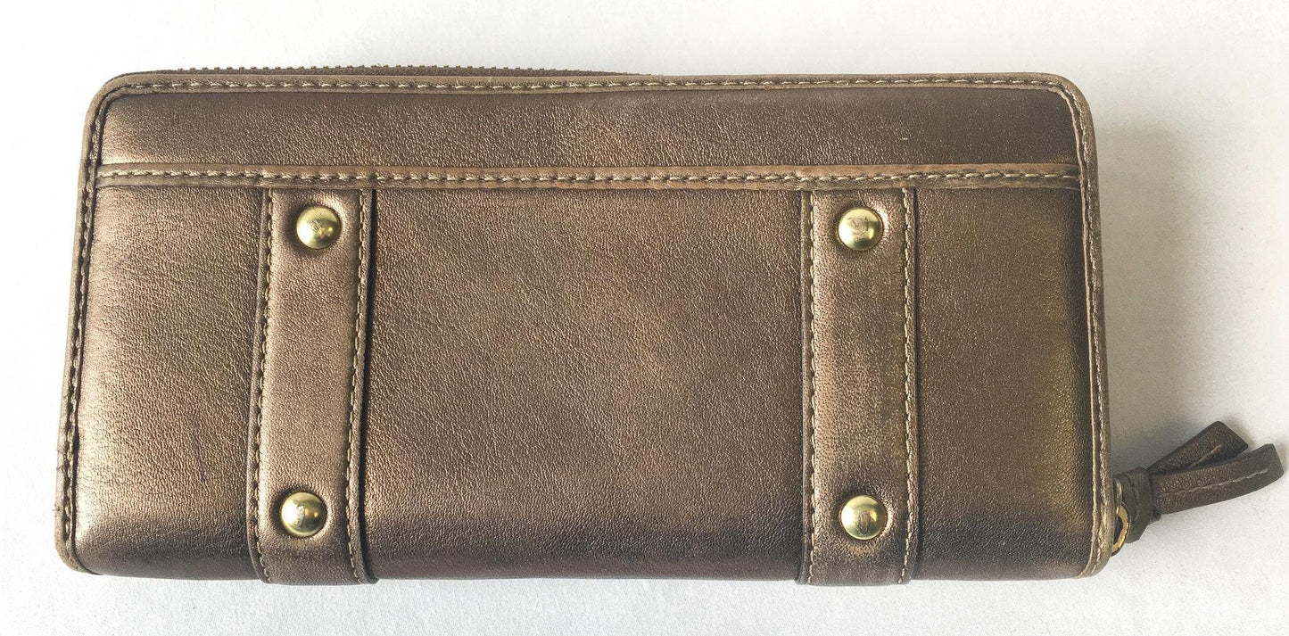 00s Coach Zoe Brown Metallic Buckle Large Accordion Wallet with Original Box, Y2K Classy Coach Wallet