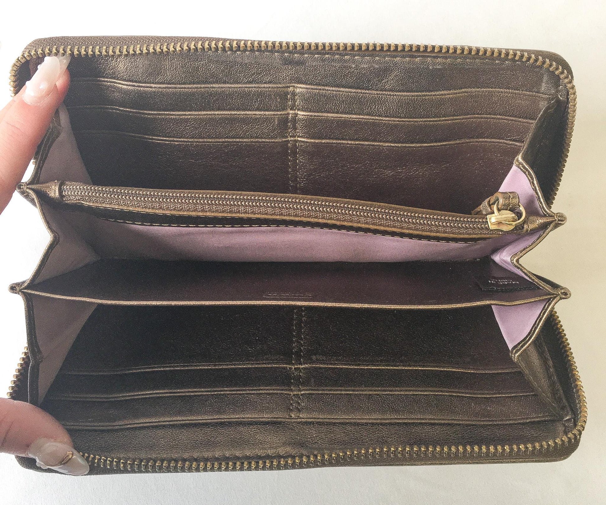 00s Coach Zoe Brown Metallic Buckle Large Accordion Wallet with Original Box, Y2K Classy Coach Wallet