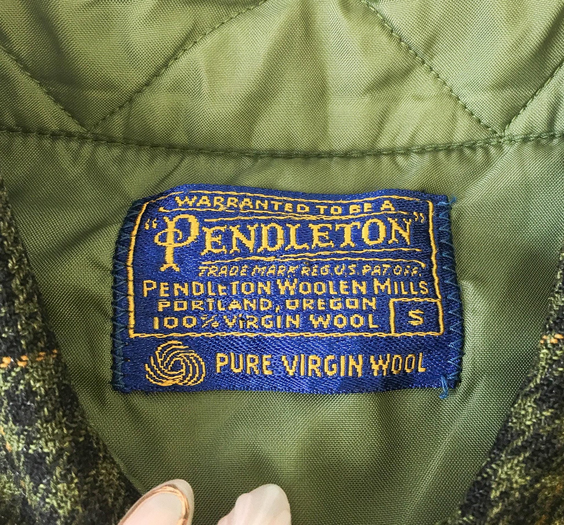 70s Pendleton Green Wool Plaid Quilted Flannel, Men's Sz. S, Vintage Unisex Wool Button Down