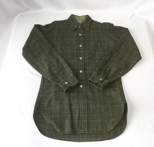 70s Pendleton Green Wool Plaid Quilted Flannel, Men's Sz. S, Vintage Unisex Wool Button Down