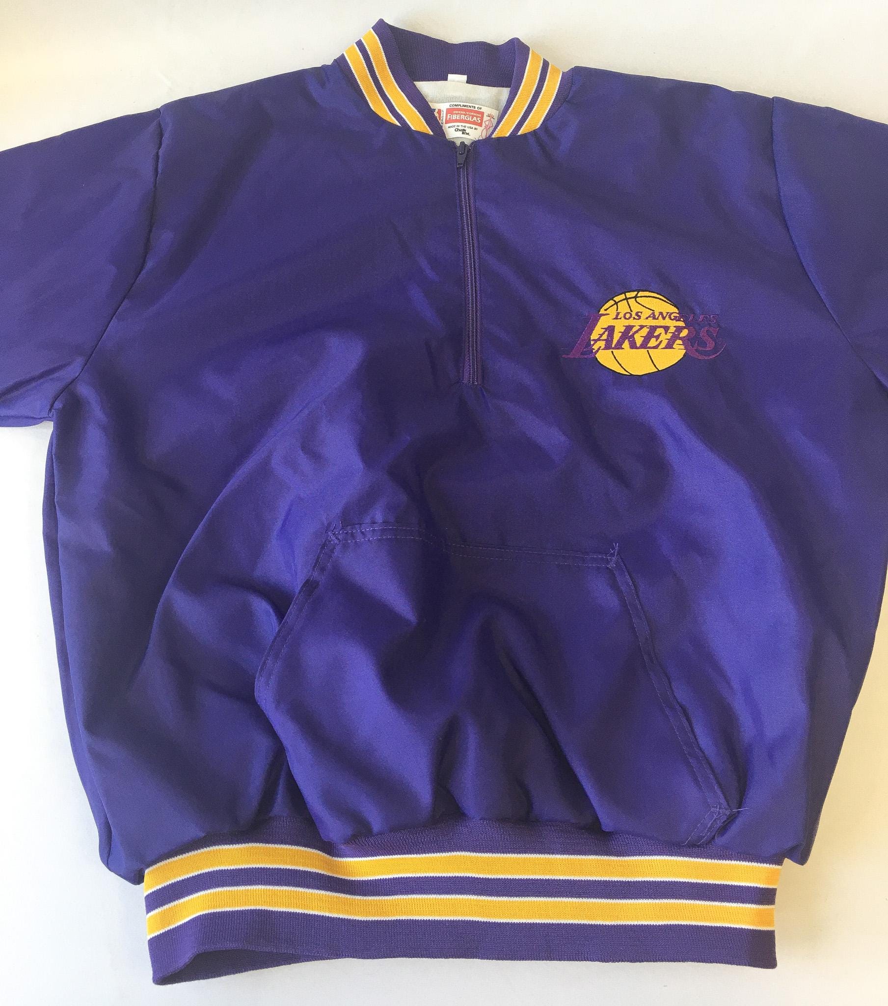 90s NBA Lakers Purple Satin Quarter Zip Windbreaker Jacket, Men's Sz. L, Vintage NBA Apparel