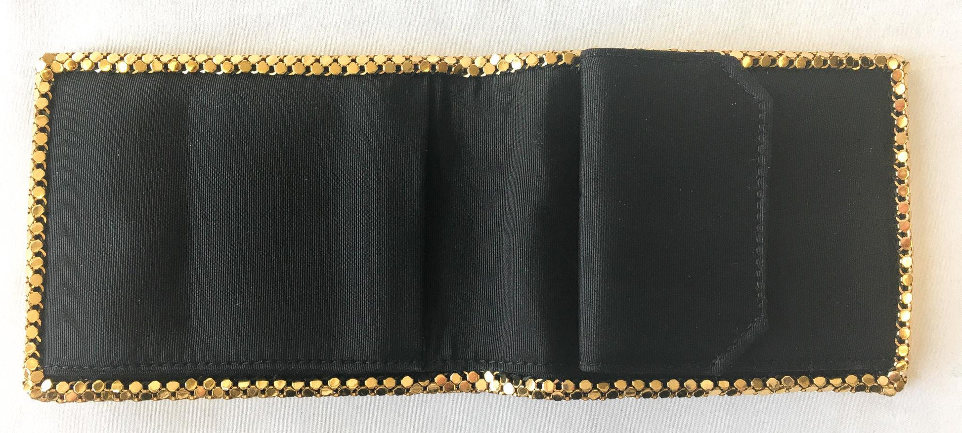 60s Whiting and Davis Gold Mesh Bifold Wallet with Original Box, Vintage Art Deco Style Wallet Coin Pouch