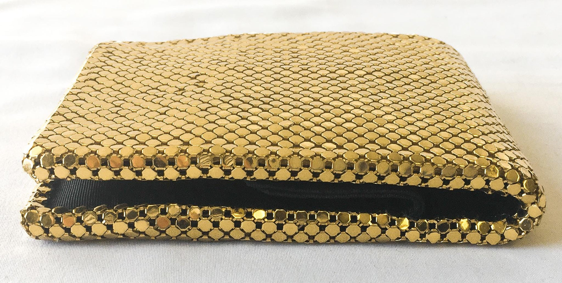 60s Whiting and Davis Gold Mesh Bifold Wallet with Original Box, Vintage Art Deco Style Wallet Coin Pouch