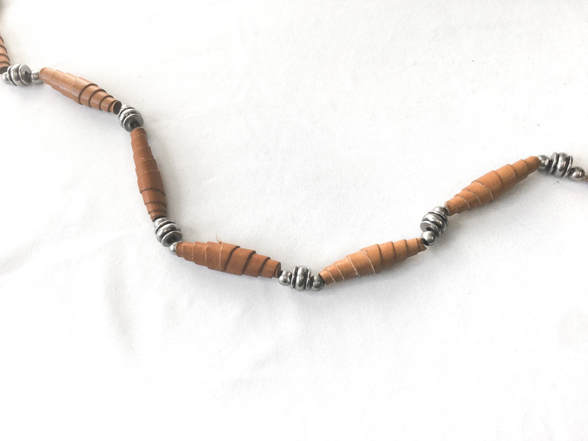 70s Handcrafted Leather Silver Toned Beaded Adjustable Tie Belt, Unique Vintage Western Boho Style Belt