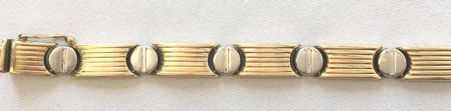 Vintage 14K Italy Two Tone Screw Head Link Chain Bracelet, 8", Roughly 5mm, Simple Everyday Elegant Minimalist Stackable Unisex Bracelet