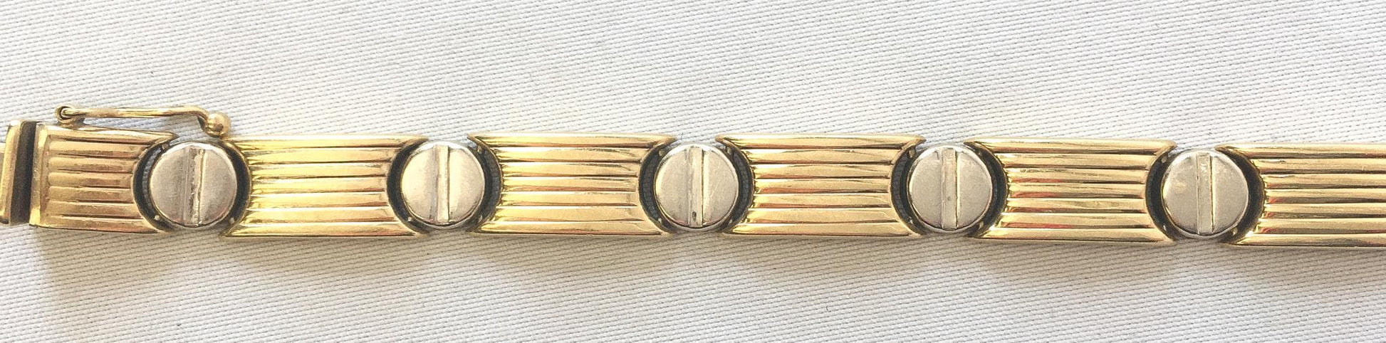 Vintage 14K Italy Two Tone Screw Head Link Chain Bracelet, 8", Roughly 5mm, Simple Everyday Elegant Minimalist Stackable Unisex Bracelet