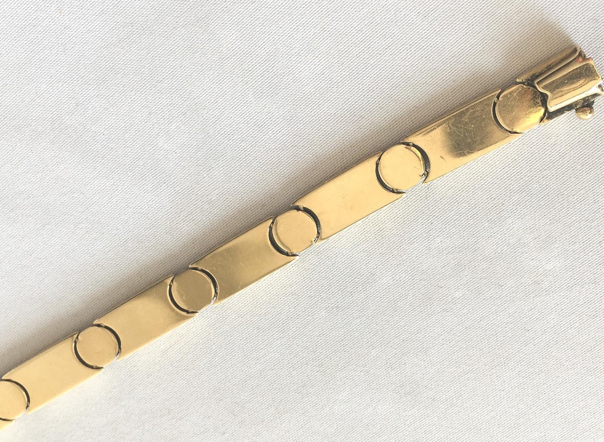Vintage 14K Italy Two Tone Screw Head Link Chain Bracelet, 8", Roughly 5mm, Simple Everyday Elegant Minimalist Stackable Unisex Bracelet