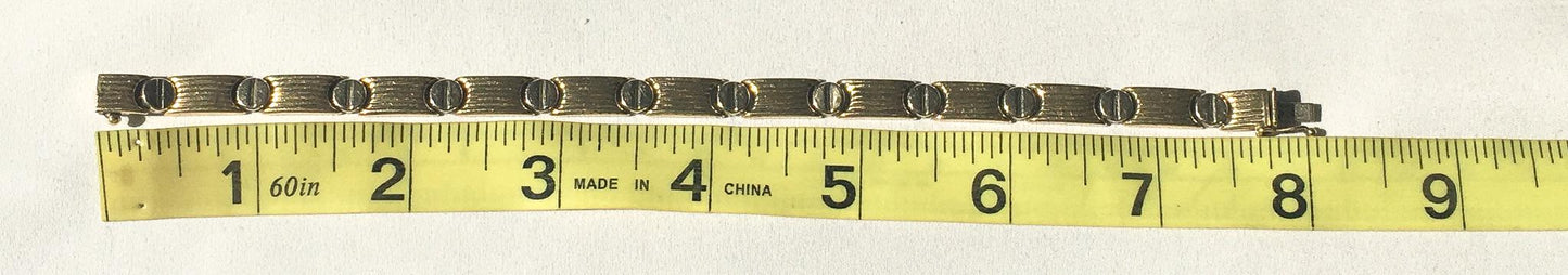 Vintage 14K Italy Two Tone Screw Head Link Chain Bracelet, 8", Roughly 5mm, Simple Everyday Elegant Minimalist Stackable Unisex Bracelet