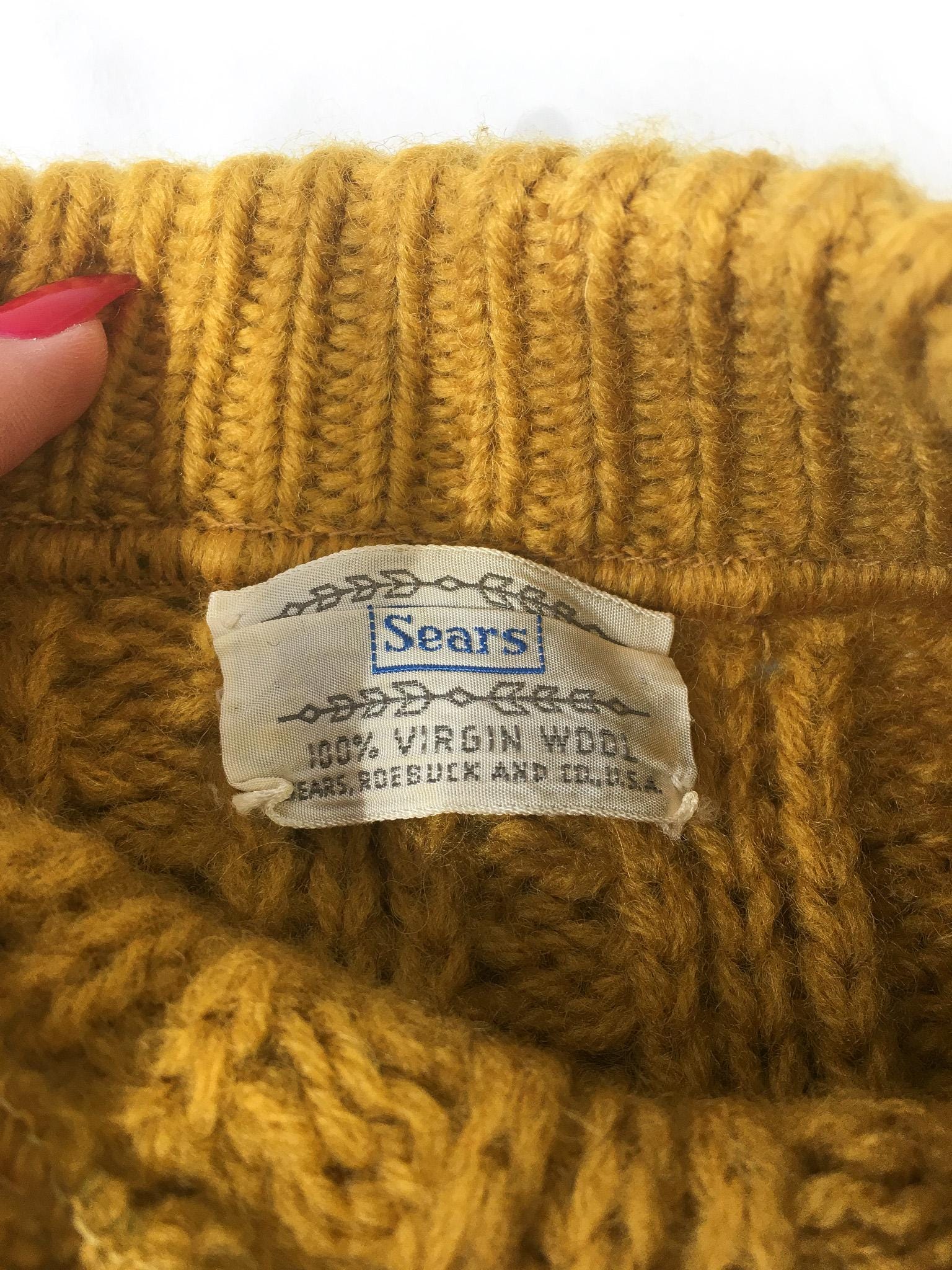 Vintage 60s Sears Yellow/Black/Brown Striped Chunky Knit Wool Sweater, Approx Women's Sz. XS/S