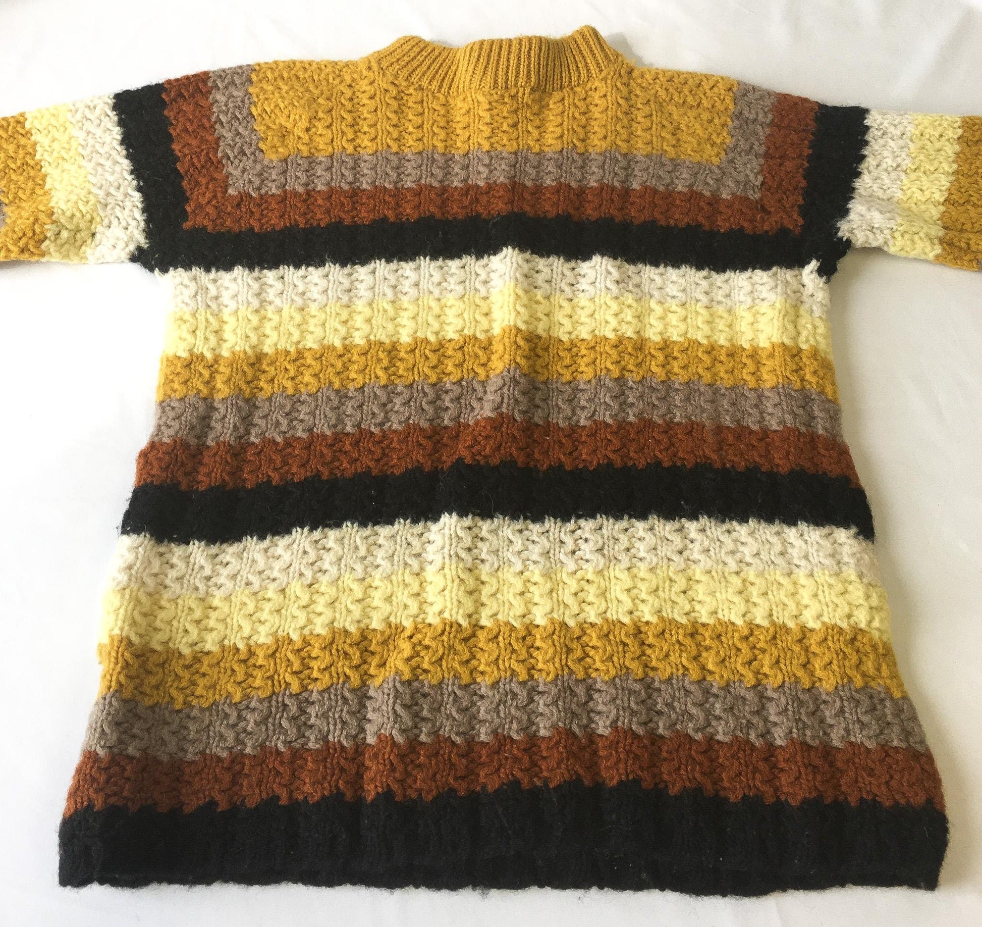 Vintage 60s Sears Yellow/Black/Brown Striped Chunky Knit Wool Sweater, Approx Women's Sz. XS/S
