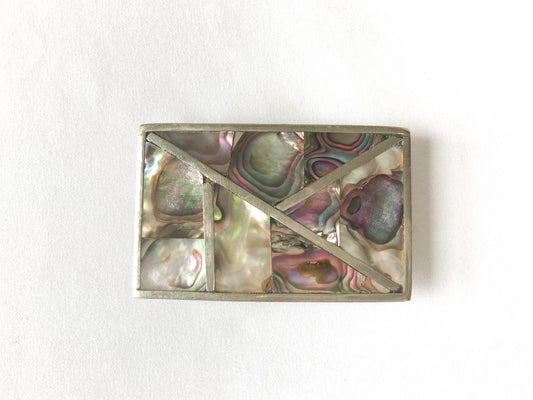 Vintage Silver Toned Abalone Inlay Geometric Rectangle Belt Buckle, 2.75" x 1.75", Vintage Western Boho Belt Buckle