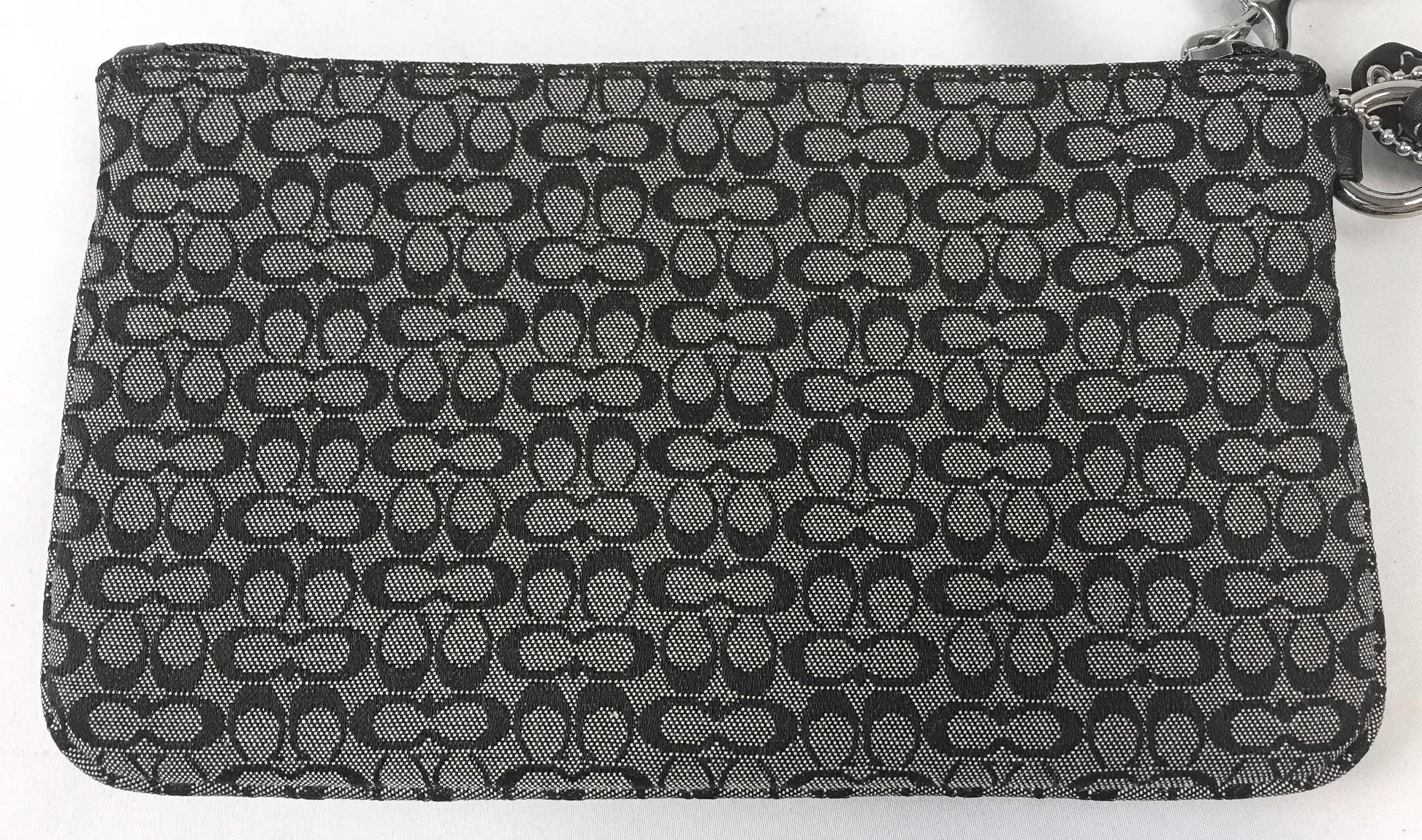 Y2K Coach Black/Grey Soho Mini Signature C Jacquard Canvas Leather Wristlet, Vintage 00s Coach Mini Clutch Handbag