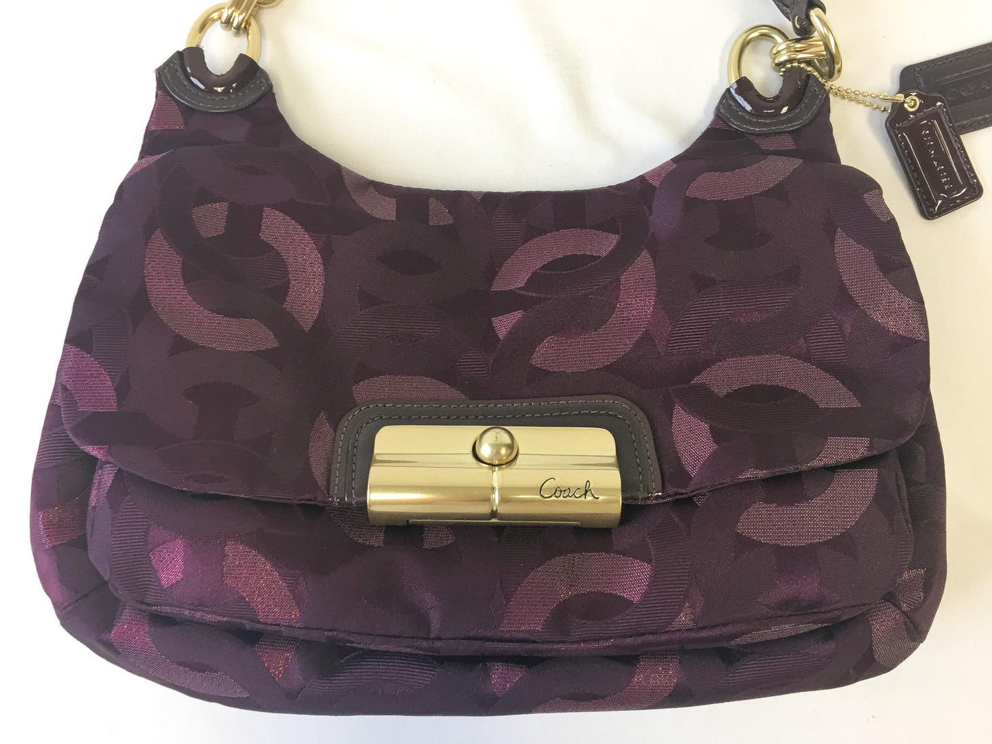 Y2K 00s Coach Signature C Kristin Op Art Lurex Burgundy/Wine Shoulder Bag, Style 18281, Y2K Vintage Coach Purse