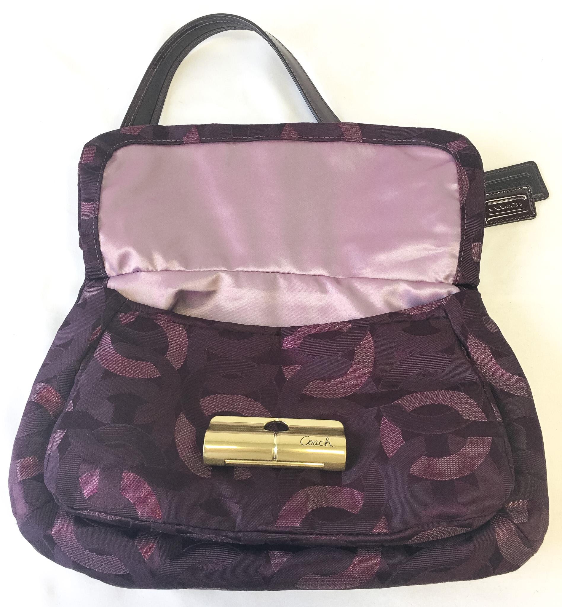 Y2K 00s Coach Signature C Kristin Op Art Lurex Burgundy/Wine Shoulder Bag, Style 18281, Y2K Vintage Coach Purse