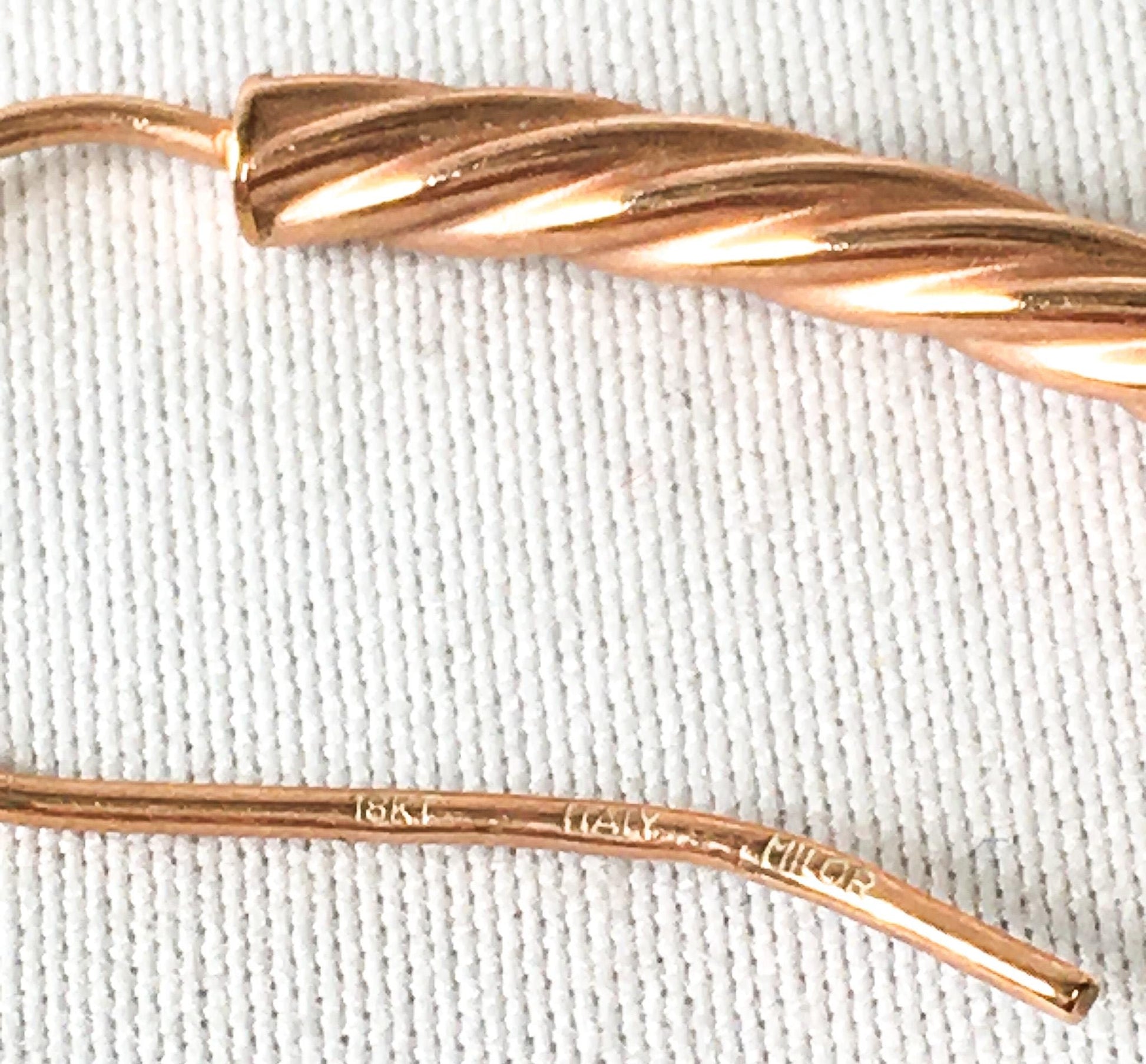 18K Milor Italy Rose Gold Copper Twisted Rod Tube Dangle Earrings, Unique Simple Lightweight Minimalist Earrings
