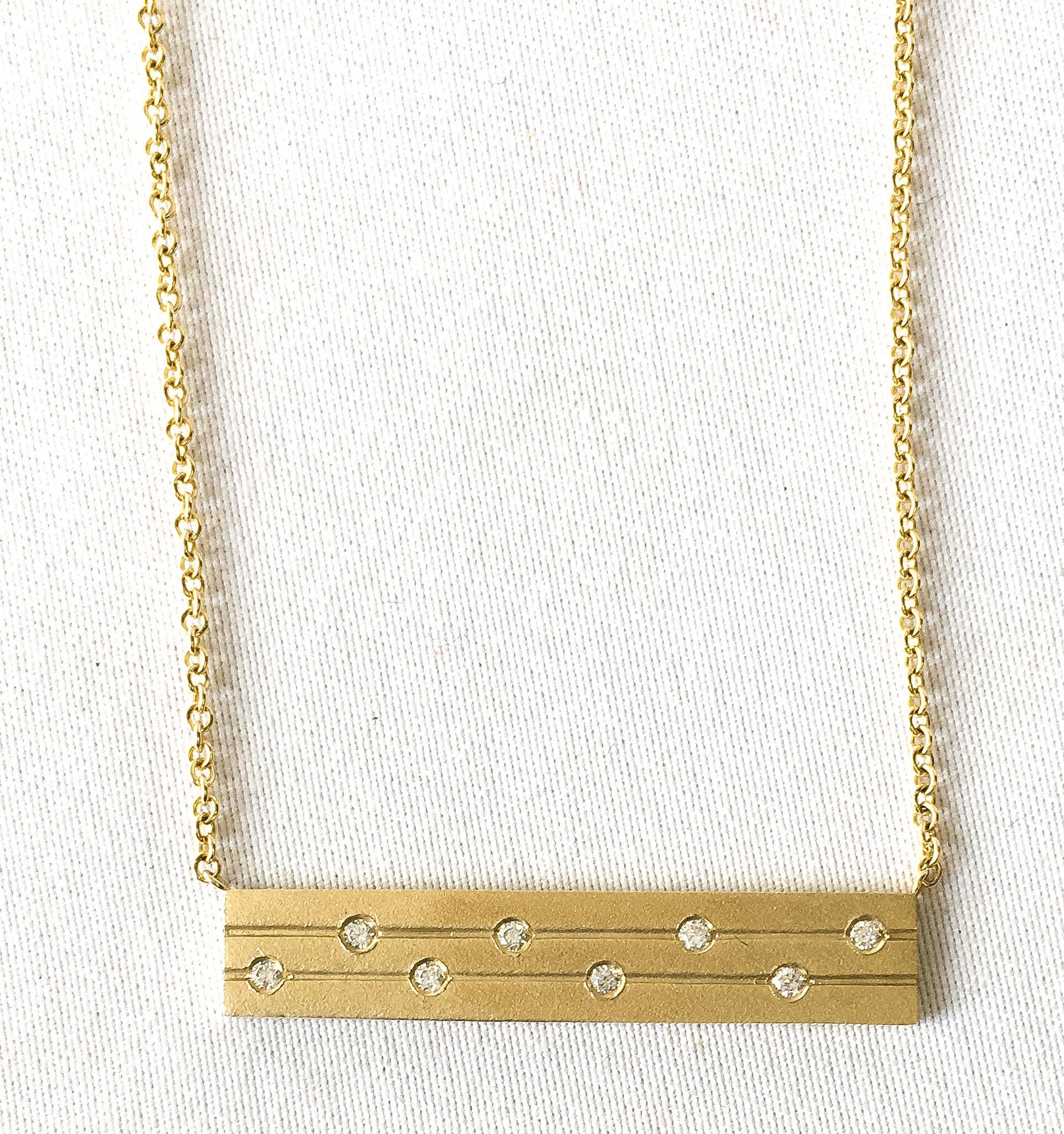 EFFY 14K Line Diamond Trapeze Bar Necklace, 16", Simple Dainty Everyday Minimalist Cartier Style Necklace