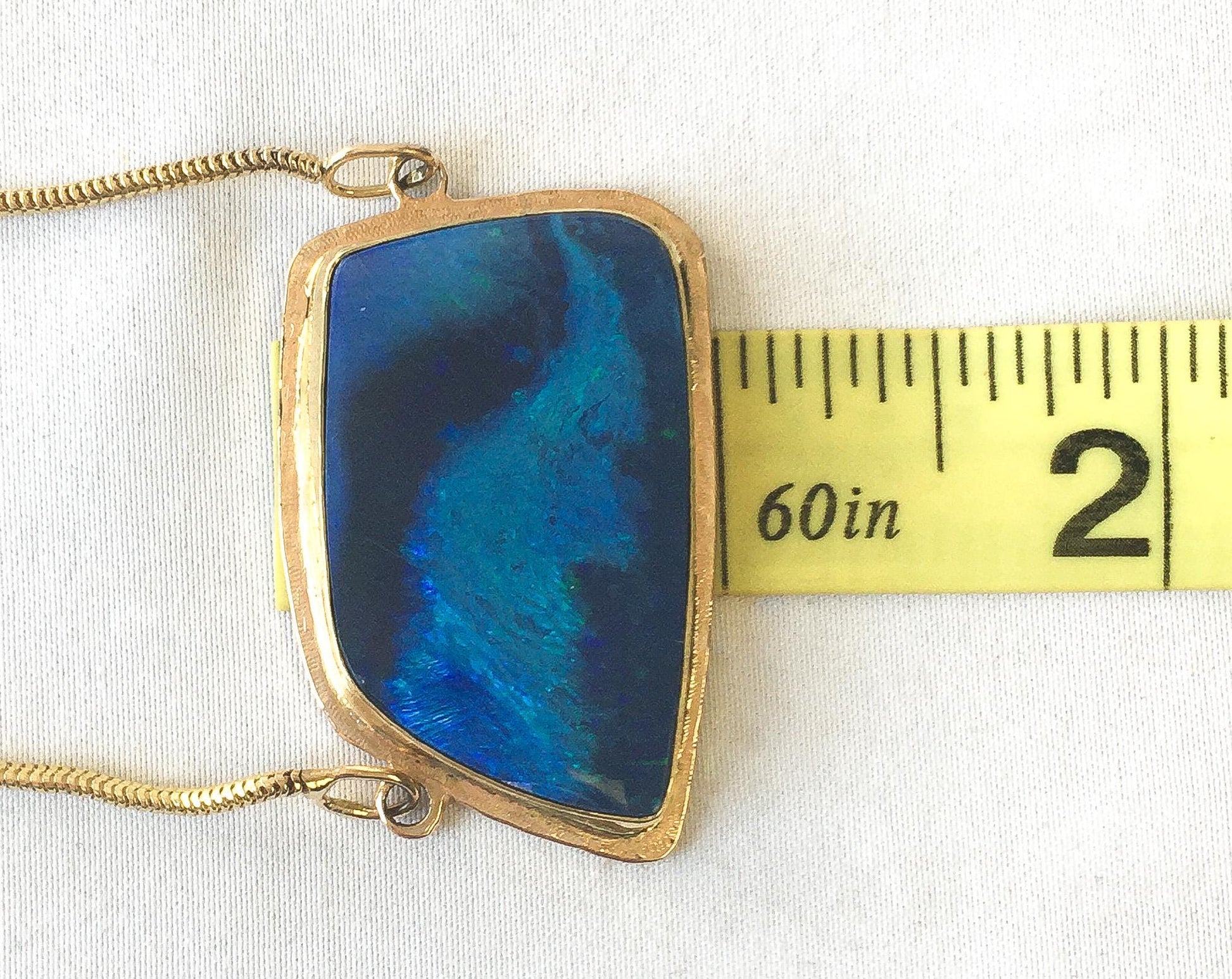 Vintage 14K Blue Opal Abstract Trapezoid Large Statement Necklace, 16", Elegant Boho Statement Necklace