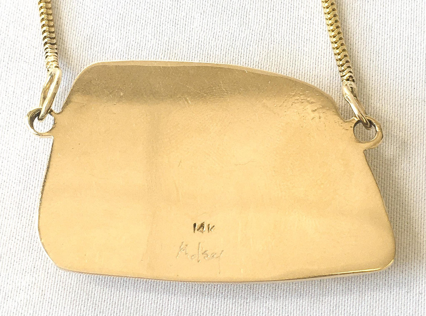 Vintage 14K Blue Opal Abstract Trapezoid Large Statement Necklace, 16", Elegant Boho Statement Necklace