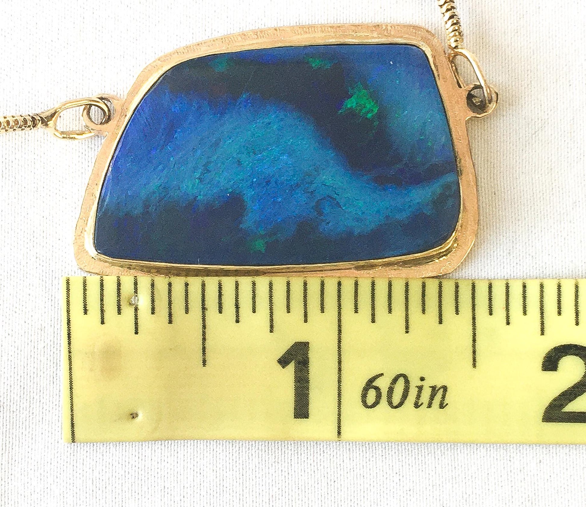 Vintage 14K Blue Opal Abstract Trapezoid Large Statement Necklace, 16", Elegant Boho Statement Necklace