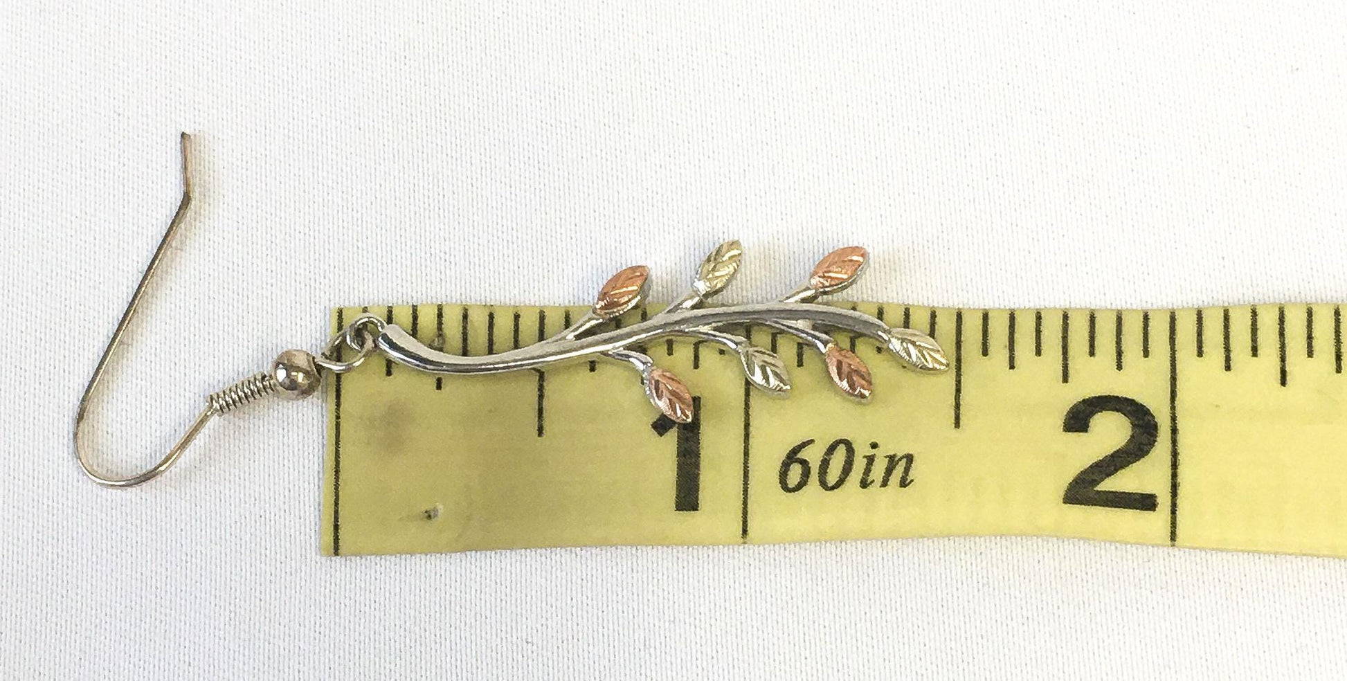Vintage RGC Black Hills Gold 925 12K Leaf Stem Dangle Earrings, Simple Nature Autumn Leaf Earrings