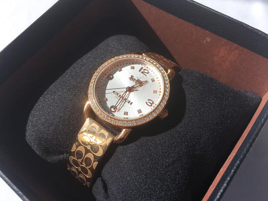 In Box Coach Delancey Rose-Gold Toned Monogram Bangle Watch, Simple Everyday Minimalist Watch