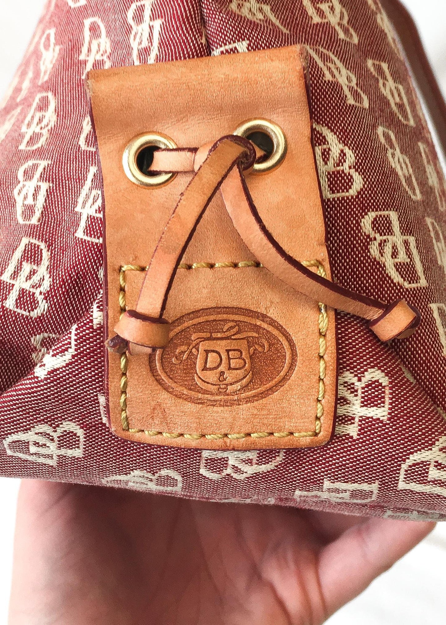 Y2K 00s Dooney and Bourke Burgundy Red Monogram Large Tassel Shoulder Tote Bag, Vintage Classic Y2K Dooney Handbag