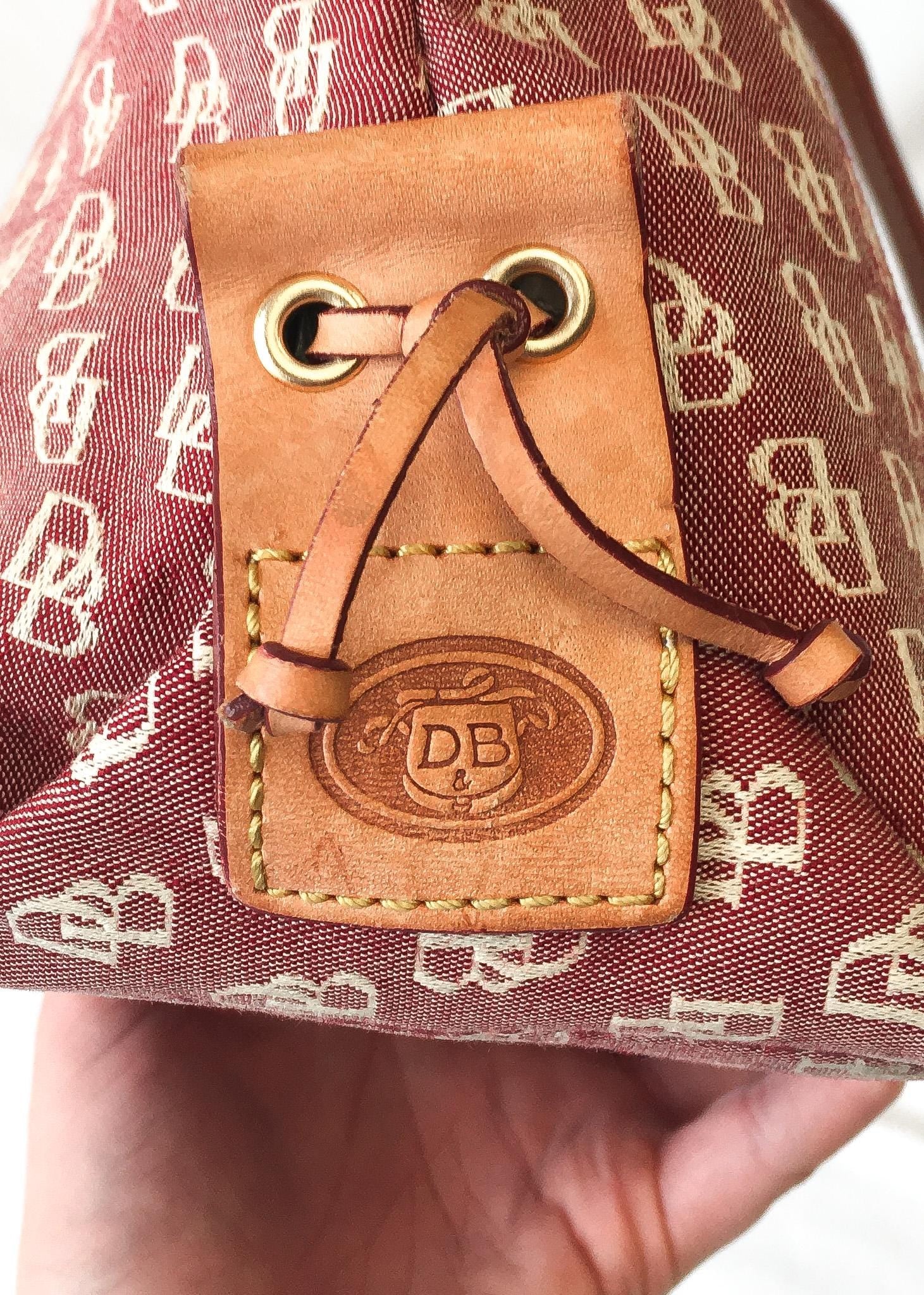 Y2K 00s Dooney and Bourke Burgundy Red Monogram Large Tassel Shoulder Tote Bag, Vintage Classic Y2K Dooney Handbag