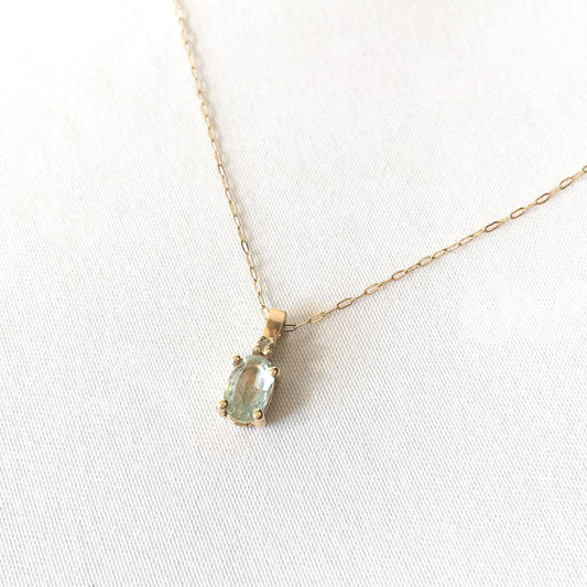 10K Yellow Gold Aquamarine Mini Pendant 18" Necklace, Dainty Simple Everyday Minimalist Birthstone Necklace